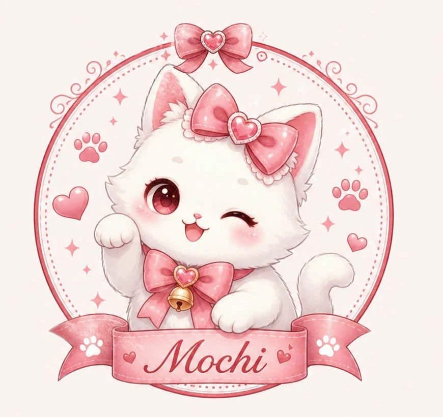 Mochi — linh vật mèo trắng nơ hồng của Neko's Closet